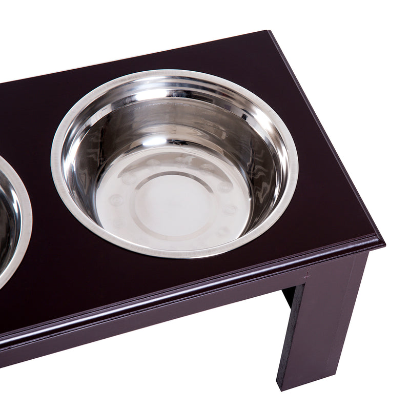 Comedouro Elevado para Cães com Suporte e 2 Tigelas Amovíveis de Aço Inoxidável Alimentador para Animais de Estimação 58,4x30,5x25,4 cm Marrom