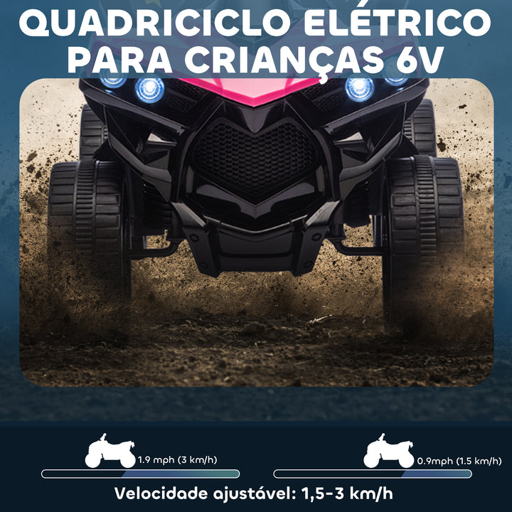 Quadriciclo Elétrico para Crianças 6 V Quadriciclo para Crianças de 3-8 Anos com Velocidade até 3?km/h Faróis e Música 70x42x45 cm Rosa
