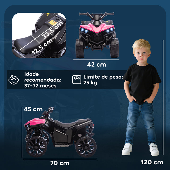 Quadriciclo Elétrico para Crianças 6 V Quadriciclo para Crianças de 3-8 Anos com Velocidade até 3?km/h Faróis e Música 70x42x45 cm Rosa