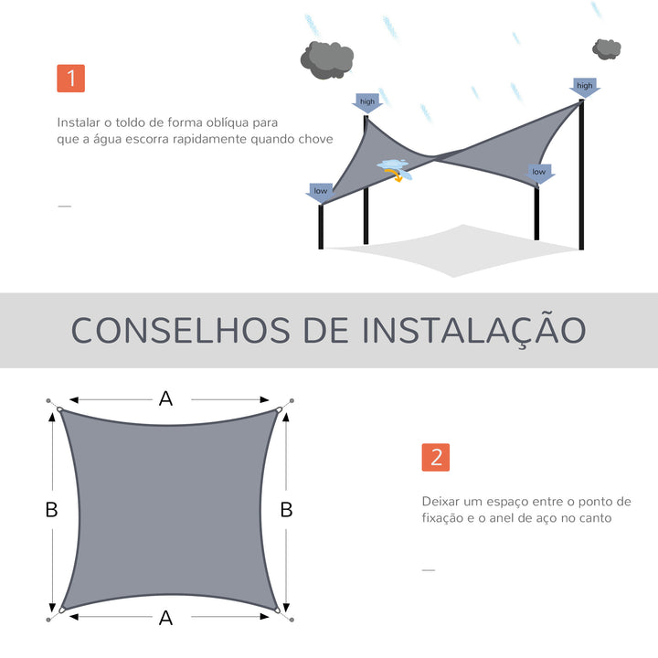 Vela de Sombra Retangular 4x6 m Toldo Vela de HDPE com Anéis de Aço Inoxidável e Cordas para Jardim Pátio Cinza