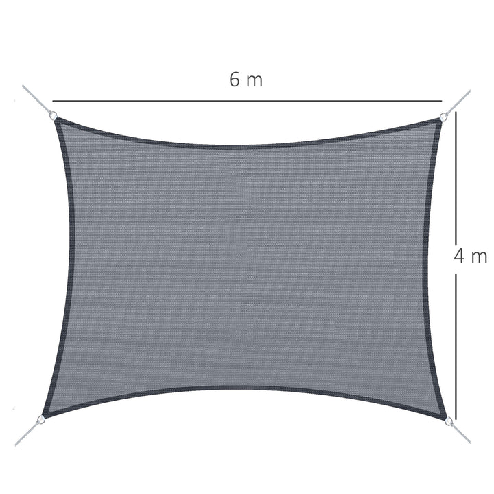 Vela de Sombra Retangular 4x6 m Toldo Vela de HDPE com Anéis de Aço Inoxidável e Cordas para Jardim Pátio Cinza