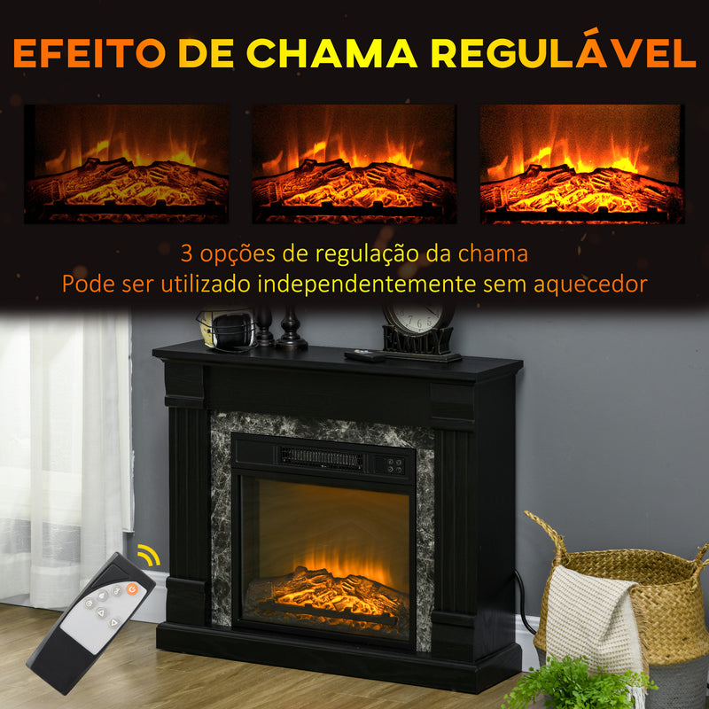 Lareira Elétrica 1800W Lareira com Efeito de Chama Realista Controlo Remoto Temporizador e Proteção Contra Superaquecimento para Ambientes de 30 m² 80x21,6x67,8 cm Preto