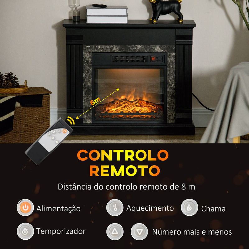 Lareira Elétrica 1800W Lareira com Efeito de Chama Realista Controlo Remoto Temporizador e Proteção Contra Superaquecimento para Ambientes de 30 m² 80x21,6x67,8 cm Preto