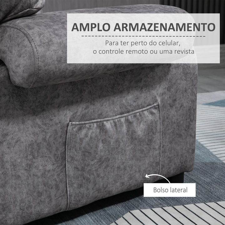 Poltrona Relax Reclinável Poltrona para Sala de Estar com Apoio para os Pés Retrátil Encosto Alto Bolso Lateral Acolchoado Grosso 88x91x108 cm Cinzento