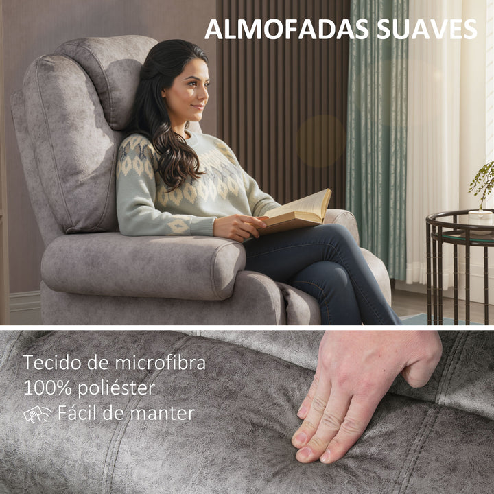 Poltrona Relax Reclinável Poltrona para Sala de Estar com Apoio para os Pés Retrátil Encosto Alto Bolso Lateral Acolchoado Grosso 88x91x108 cm Cinzento