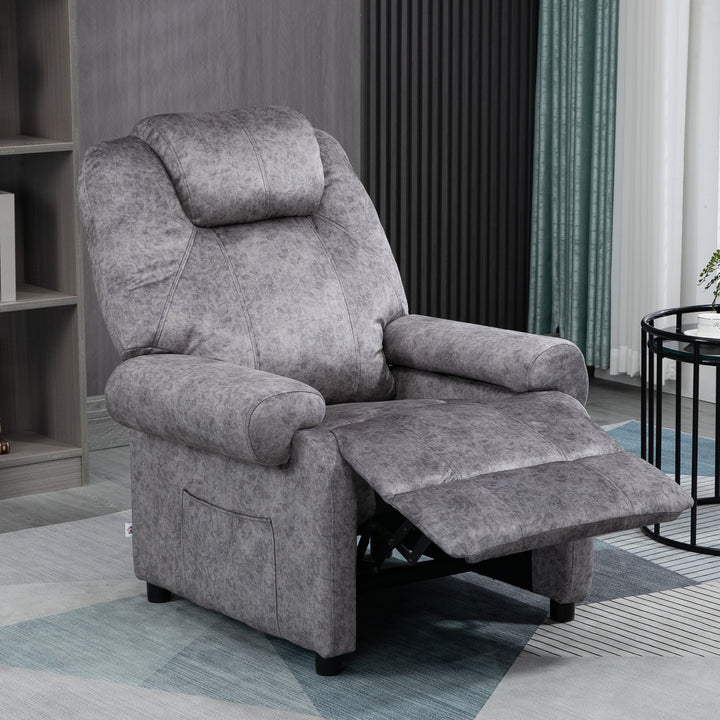 Poltrona Relax Reclinável Poltrona para Sala de Estar com Apoio para os Pés Retrátil Encosto Alto Bolso Lateral Acolchoado Grosso 88x91x108 cm Cinzento