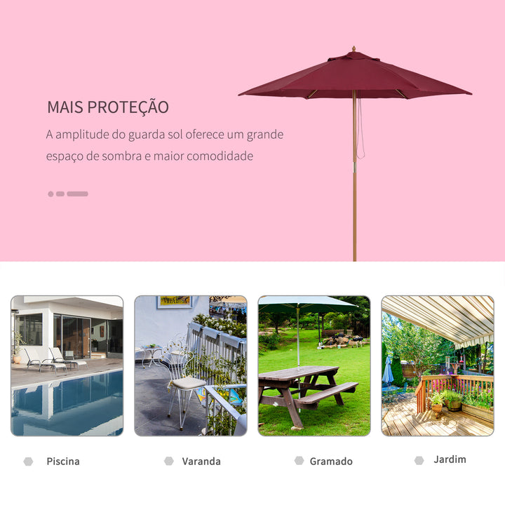 Parasol Pátio Terraço Jardim Diâmetro 2,5m Altura 2,3 m Cor Vinho