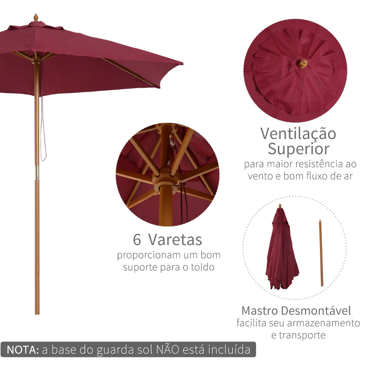 Parasol Pátio Terraço Jardim Diâmetro 2,5m Altura 2,3 m Cor Vinho