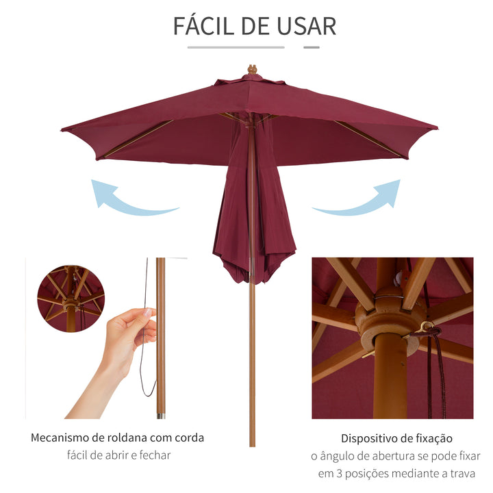 Parasol Pátio Terraço Jardim Diâmetro 2,5m Altura 2,3 m Cor Vinho