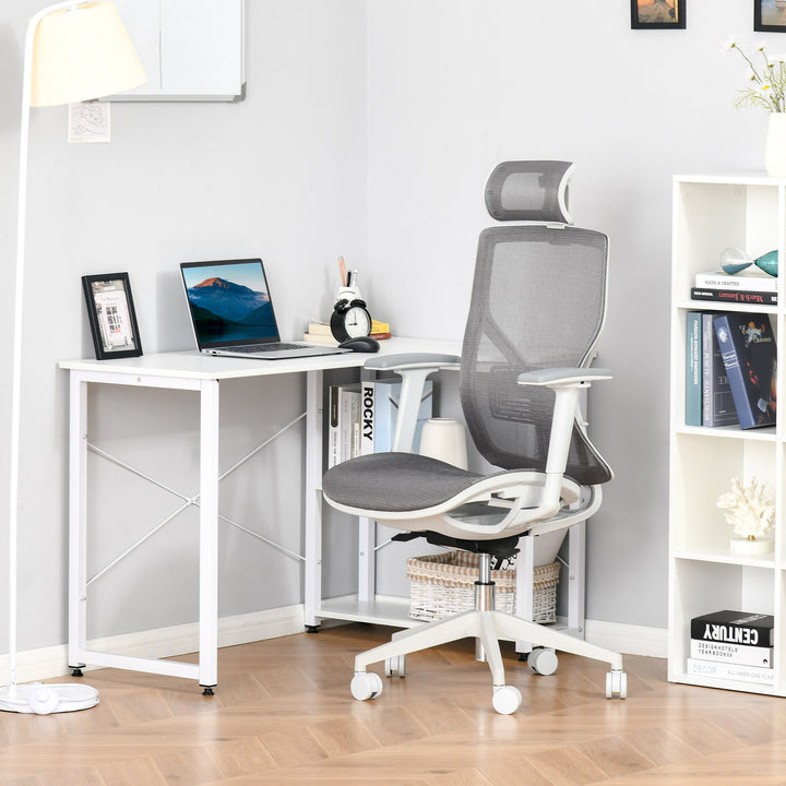 Cadeira de Escritório Giratória com Altura Ajustável Apoio para os Braços Apoio para a Cabeça e Suporte Lombar Reguláveis Encosto Alto 67x65x120-128cm Cinza