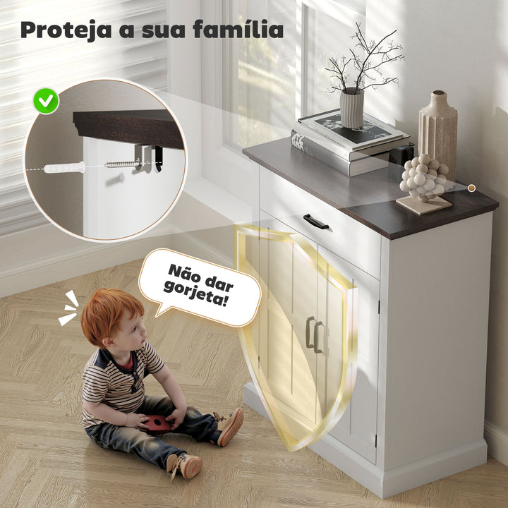 Aparador de 2 Portas Aparador para Sala de Estar Estilo Rústico com 1 Gaveta Prateleira Ajustável para Sala de Jantar Entrada 75,2x40x91,5 cm Branco e Madeira