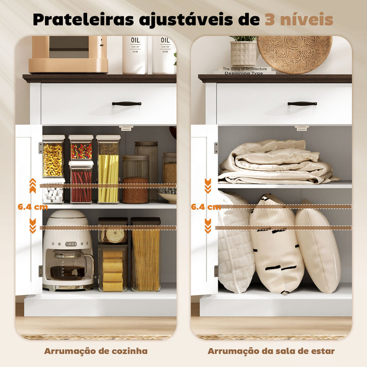 Aparador de 2 Portas Aparador para Sala de Estar Estilo Rústico com 1 Gaveta Prateleira Ajustável para Sala de Jantar Entrada 75,2x40x91,5 cm Branco e Madeira