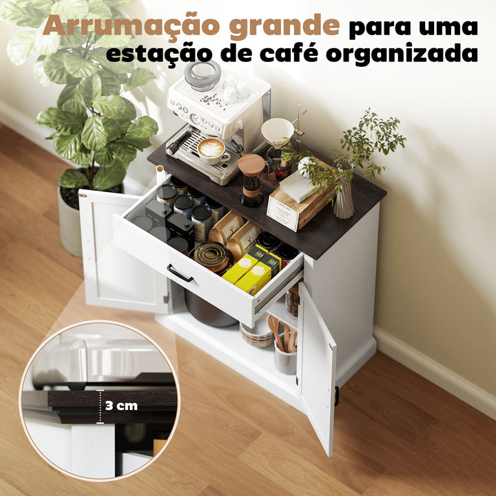 Aparador de 2 Portas Aparador para Sala de Estar Estilo Rústico com 1 Gaveta Prateleira Ajustável para Sala de Jantar Entrada 75,2x40x91,5 cm Branco e Madeira