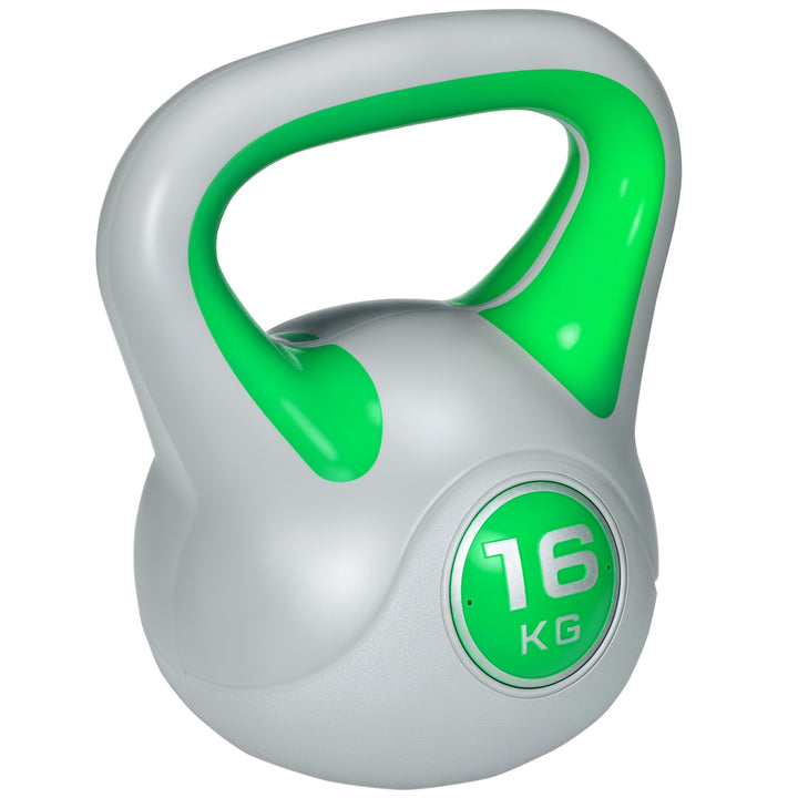 Kettlebell 16 kg Peso Russo com Revestimento de PU e Enchimento de Areia para Treinamento em Casa Ginásio 26x18x32 cm Verde e Cinza