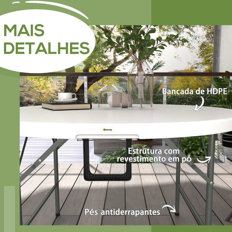 Mesa de Jardim Redonda Mesa de Varanda Dobrável com Estrutura de Aço e Bancada de HDPE Carga Máxima 80 kg para Pátio Varada Ø122x73 cm Branco