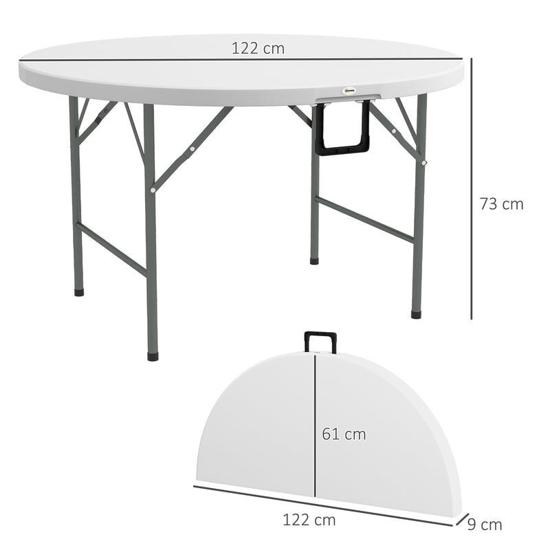 Mesa de Jardim Redonda Mesa de Varanda Dobrável com Estrutura de Aço e Bancada de HDPE Carga Máxima 80 kg para Pátio Varada Ø122x73 cm Branco