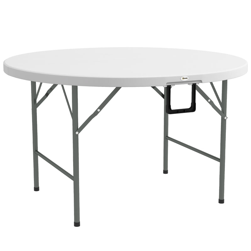 Mesa de Jardim Redonda Mesa de Varanda Dobrável com Estrutura de Aço e Bancada de HDPE Carga Máxima 80 kg para Pátio Varada Ø122x73 cm Branco