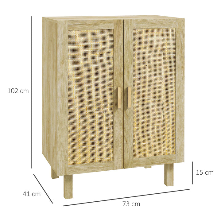 Aparador de Sala de Estar com 2 Portas de Rede e Prateleiras Ajustáveis Armário para Sala de Estar Escritório Dormitório Estilo Cannage Anti-Tombo 73x41x102 cm Madeira