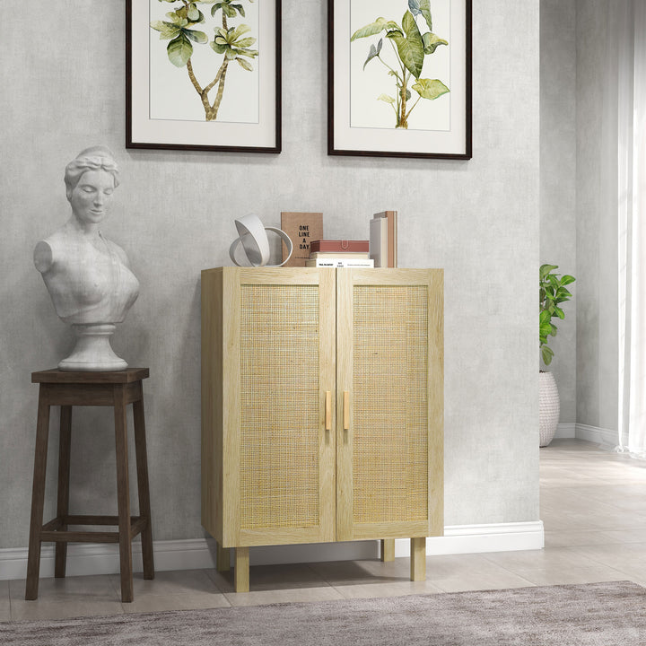 Aparador de Sala de Estar com 2 Portas de Rede e Prateleiras Ajustáveis Armário para Sala de Estar Escritório Dormitório Estilo Cannage Anti-Tombo 73x41x102 cm Madeira