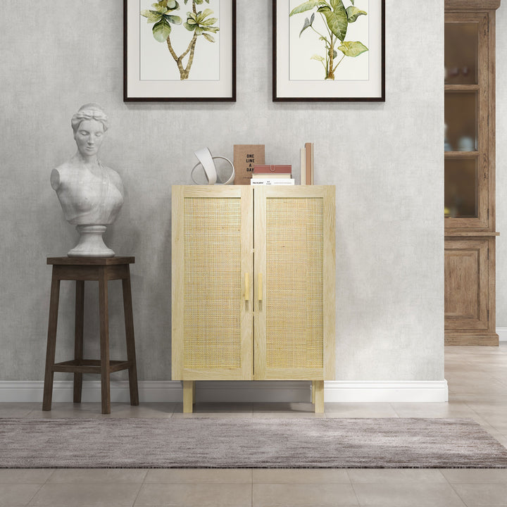 Aparador de Sala de Estar com 2 Portas de Rede e Prateleiras Ajustáveis Armário para Sala de Estar Escritório Dormitório Estilo Cannage Anti-Tombo 73x41x102 cm Madeira