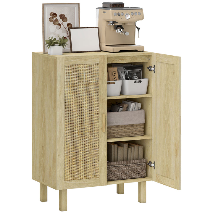 Aparador de Sala de Estar com 2 Portas de Rede e Prateleiras Ajustáveis Armário para Sala de Estar Escritório Dormitório Estilo Cannage Anti-Tombo 73x41x102 cm Madeira