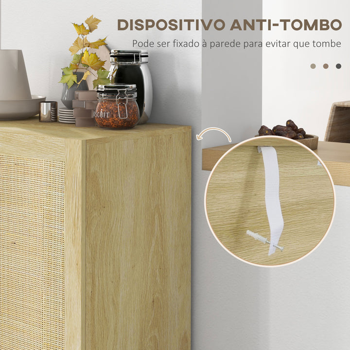 Aparador de Sala de Estar com 2 Portas de Rede e Prateleiras Ajustáveis Armário para Sala de Estar Escritório Dormitório Estilo Cannage Anti-Tombo 73x41x102 cm Madeira