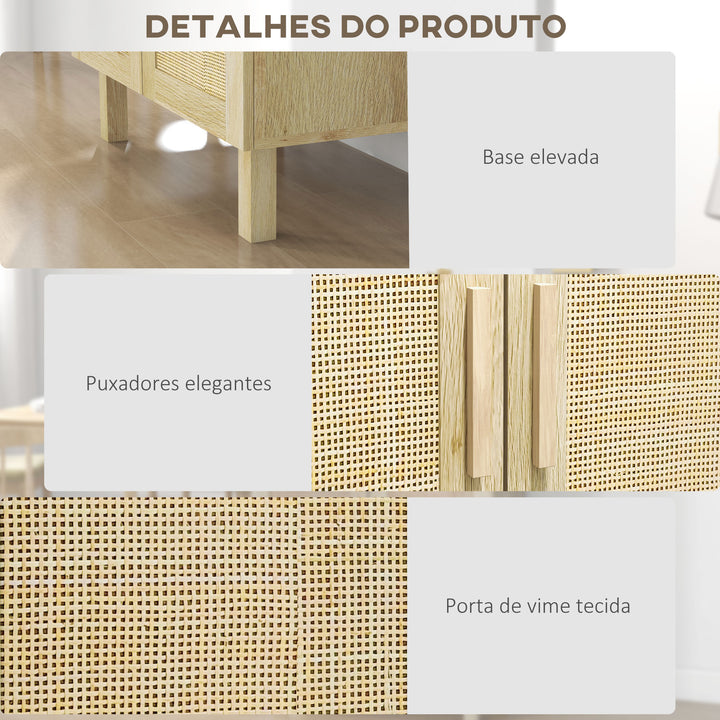 Aparador de Sala de Estar com 2 Portas de Rede e Prateleiras Ajustáveis Armário para Sala de Estar Escritório Dormitório Estilo Cannage Anti-Tombo 73x41x102 cm Madeira