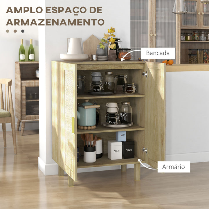 Aparador de Sala de Estar com 2 Portas de Rede e Prateleiras Ajustáveis Armário para Sala de Estar Escritório Dormitório Estilo Cannage Anti-Tombo 73x41x102 cm Madeira