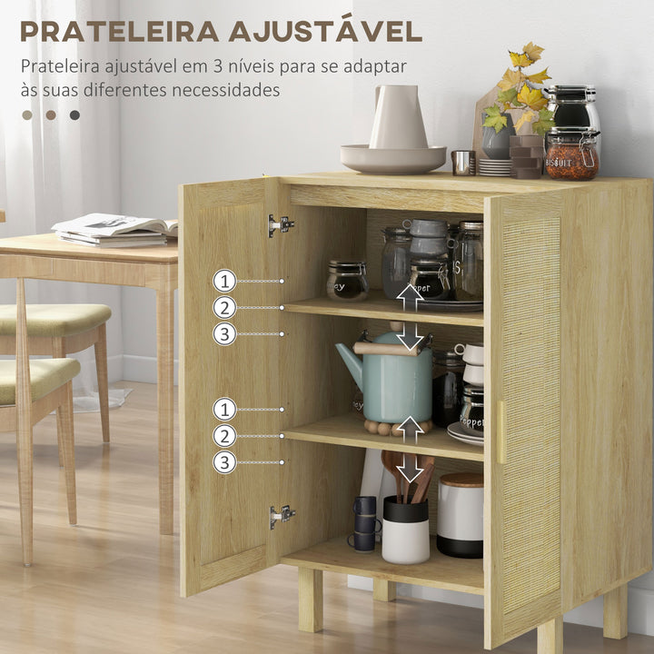 Aparador de Sala de Estar com 2 Portas de Rede e Prateleiras Ajustáveis Armário para Sala de Estar Escritório Dormitório Estilo Cannage Anti-Tombo 73x41x102 cm Madeira