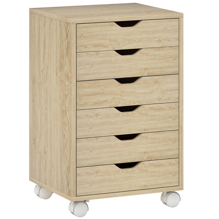Bloco de Gavetas Móvel Arquivador com 6 Gavetas Suporte para Impressora com Rodas Guias Deslizantes Silenciosas para Escritório Casa 40x35x63 cm Madeira