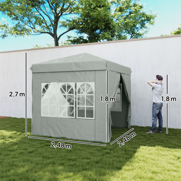 Tenda Dobrável Pop-up 2,5x2,5 m Gazebo com 4 Paredes Laterais Anti-UV e Bolsa de Transporte para Campismo e Festas, Cinzento