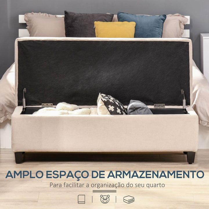 Banco de Armazenamento Acolchoado Banco Estofado em Linho Tampa com Abertura para Sala de Estar Entrada Dormitório Carga Máxima 120 kg 125x49x41,5 cm Bege