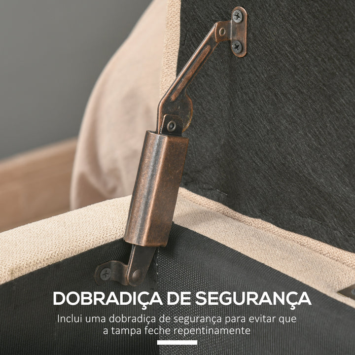 Banco de Armazenamento Acolchoado Banco Estofado em Linho Tampa com Abertura para Sala de Estar Entrada Dormitório Carga Máxima 120 kg 125x49x41,5 cm Bege