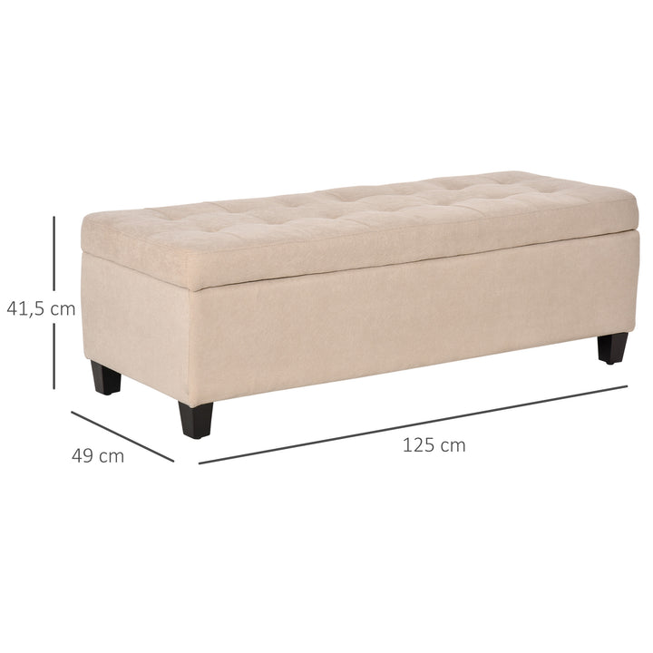 Banco de Armazenamento Acolchoado Banco Estofado em Linho Tampa com Abertura para Sala de Estar Entrada Dormitório Carga Máxima 120 kg 125x49x41,5 cm Bege