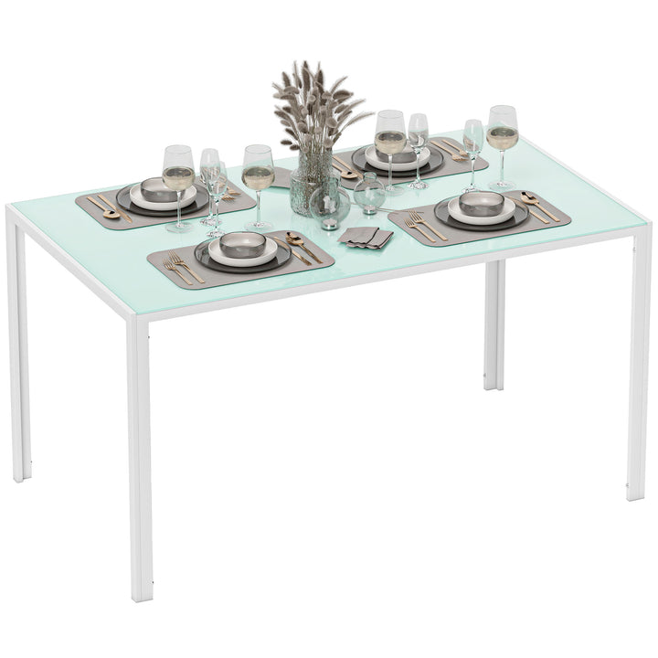 Mesa de Refeição de Vidro Mesa Retangular para 6 Pessoas com Pés de Metal Multifuncional para Cozinha ou Sala 140x80x75 cm Branco