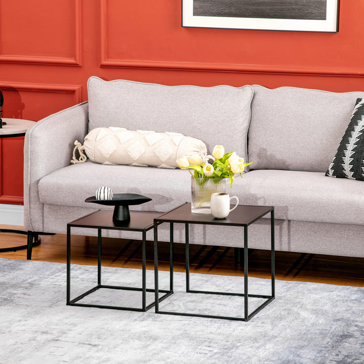 Conjunto de 2 Mesas Mesas de Centro Quadradas para Sala de Estar Estrutura de Aço para Quarto e Escritório Grande 40 cm Pequena 35 cm Preto