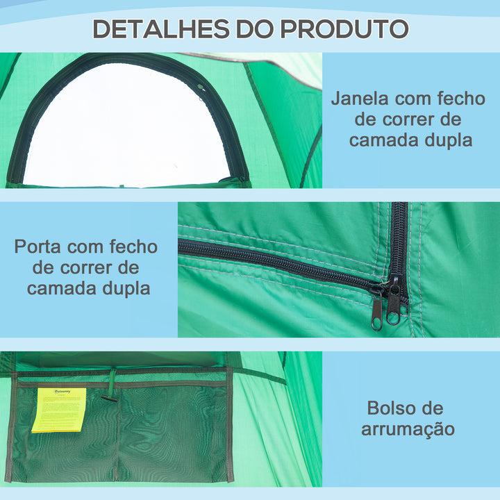 Tenda de Duche Portátil Tenda de Privacidade Emergente 122x122x213 cm UPF30+ Trocador para Campismo Sanita Verde