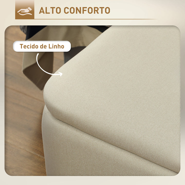 Banco de Armazenamento Estofado em Linho com Tampa Abatível e Pés de Aço para Dormitório Sala de Estar Entrada Carga Máxima 150kg 101x38,5x44,5 cm Bege