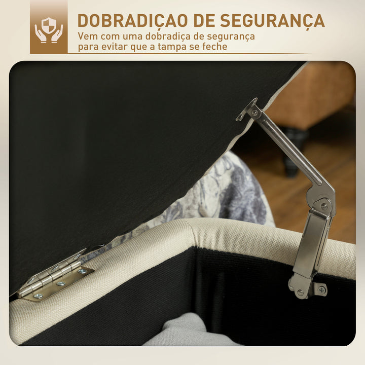 Banco de Armazenamento Estofado em Linho com Tampa Abatível e Pés de Aço para Dormitório Sala de Estar Entrada Carga Máxima 150kg 101x38,5x44,5 cm Bege