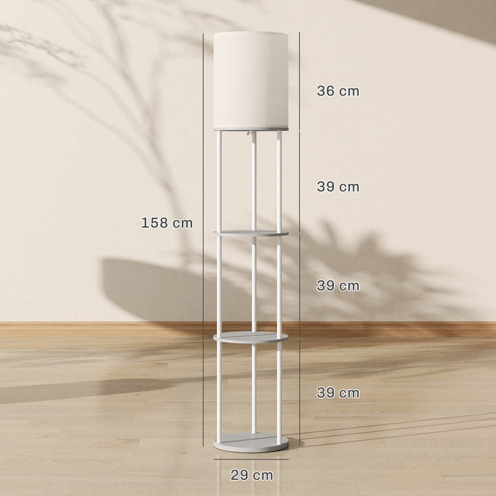 Candeeiro de Pé com Prateleiras Candeeiro com 3 Temperaturas de Cor Controlo Remoto Casquilho E27 para Sala de Estar Quarto Escritório Ø29x158 cm Cinzento