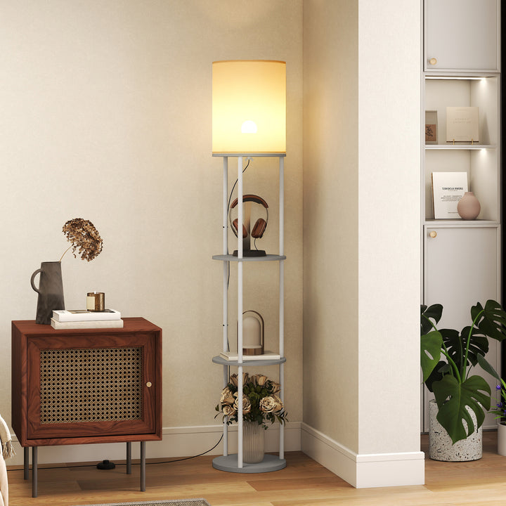 Candeeiro de Pé com Prateleiras Candeeiro com 3 Temperaturas de Cor Controlo Remoto Casquilho E27 para Sala de Estar Quarto Escritório Ø29x158 cm Cinzento