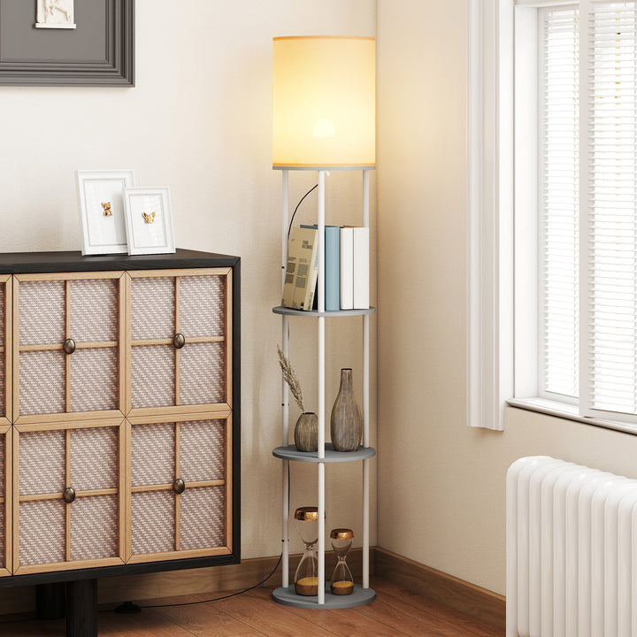 Candeeiro de Pé com Prateleiras Candeeiro com 3 Temperaturas de Cor Controlo Remoto Casquilho E27 para Sala de Estar Quarto Escritório Ø29x158 cm Cinzento