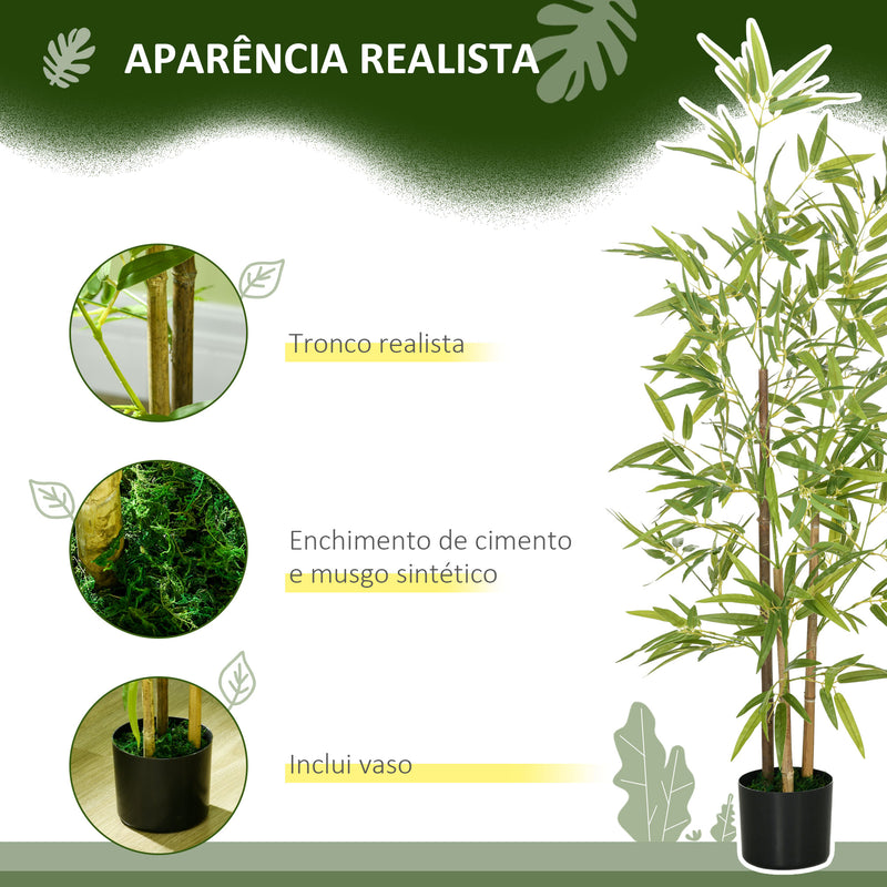 2 Plantas Artificiais com Vaso Plantas Sintéticas de Bambu com 498 Folhas para Decoração em Sala de Estar Escritório Casa Ø15x120 cm Verde