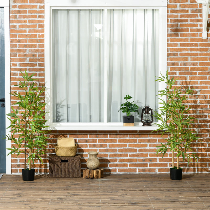 2 Plantas Artificiais com Vaso Plantas Sintéticas de Bambu com 498 Folhas para Decoração em Sala de Estar Escritório Casa Ø15x120 cm Verde