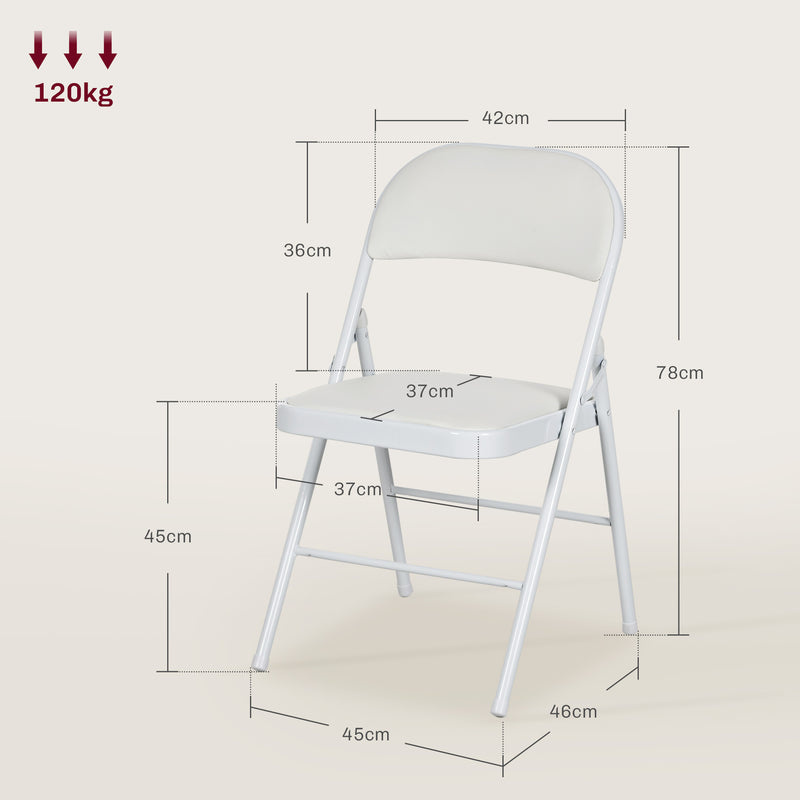 Conjunto de 2 Cadeiras Dobráveis Cadeiras Dobráveis com Encosto e Estrutura de Aço para Sala de Estar Escritório Estúdio 45x46x78 cm Branco