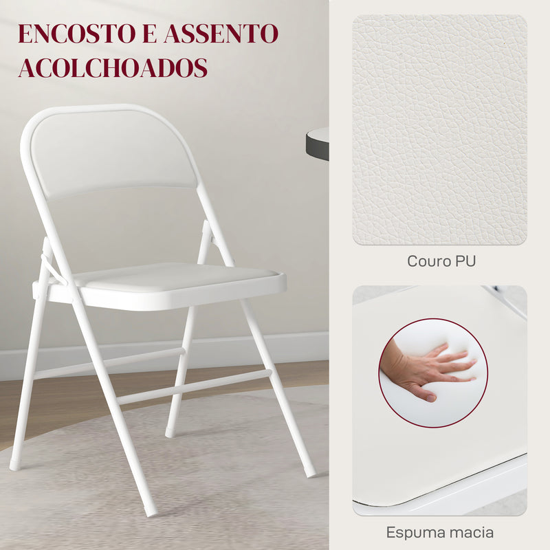 Conjunto de 2 Cadeiras Dobráveis Cadeiras Dobráveis com Encosto e Estrutura de Aço para Sala de Estar Escritório Estúdio 45x46x78 cm Branco