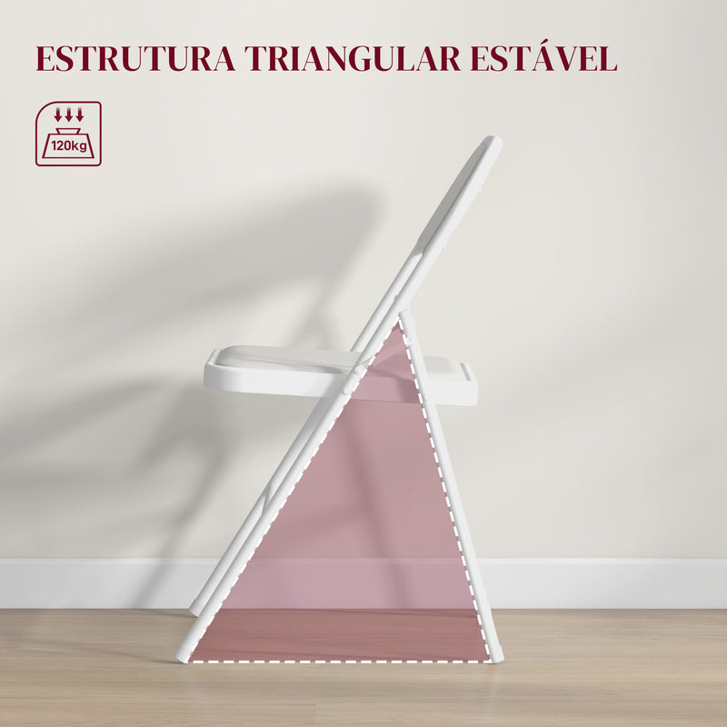 Conjunto de 2 Cadeiras Dobráveis Cadeiras Dobráveis com Encosto e Estrutura de Aço para Sala de Estar Escritório Estúdio 45x46x78 cm Branco