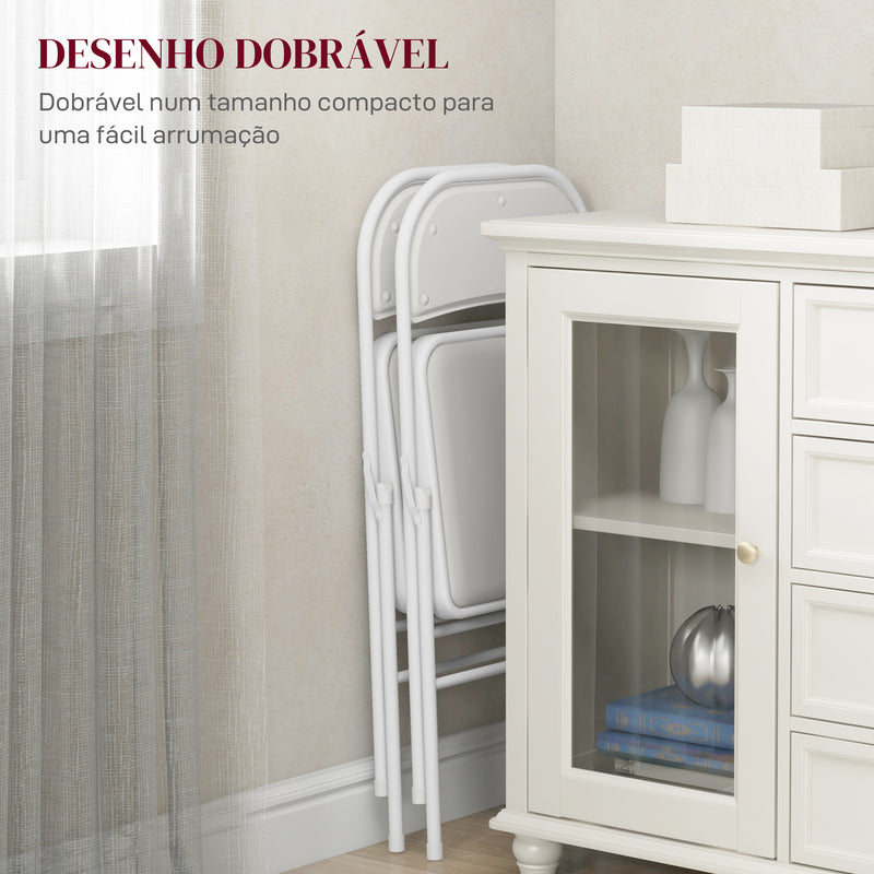 Conjunto de 2 Cadeiras Dobráveis Cadeiras Dobráveis com Encosto e Estrutura de Aço para Sala de Estar Escritório Estúdio 45x46x78 cm Branco