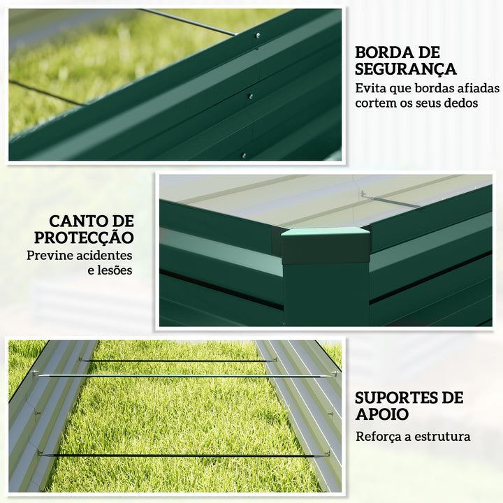 Floreira Exterior Grande Retangular em Aço Galvanizado Horta Urbana para Cultivar Plantas e Ervas Floreira com Base Aberta Resistente às Intempéries 240x60x30 cm Verde