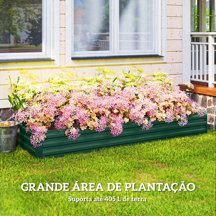 Floreira Exterior Grande Retangular em Aço Galvanizado Horta Urbana para Cultivar Plantas e Ervas Floreira com Base Aberta Resistente às Intempéries 240x60x30 cm Verde